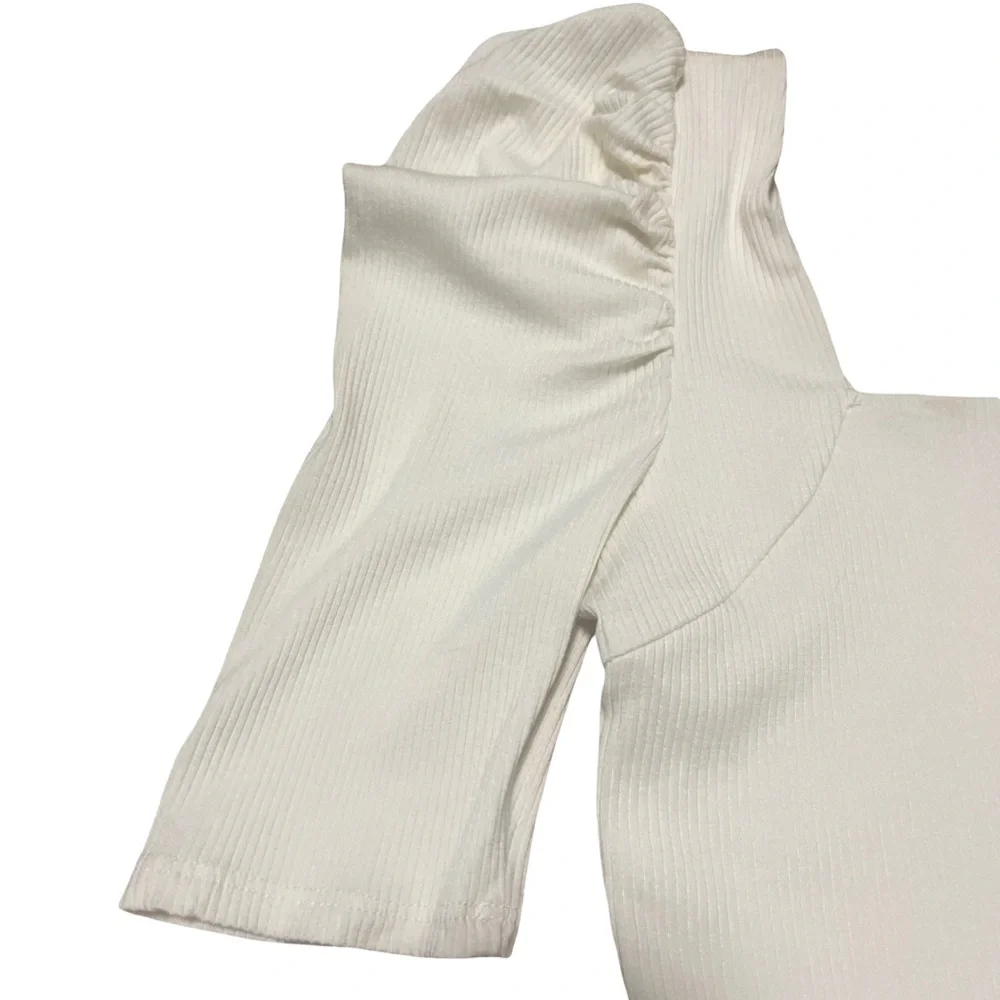 NWT Joe’s Jeans Cream  Puff Sleeve Ribbed Top Size small - Picture 3 of 5